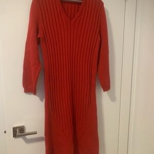Wool Red Ribbed Knit Dress made in France